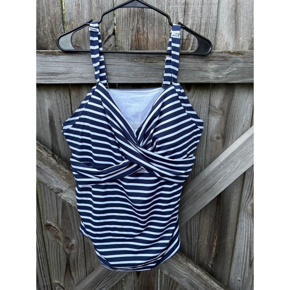 Lands End Womens Navy White Stripe Tankini Top Underwire 22W DDD NWT 522741